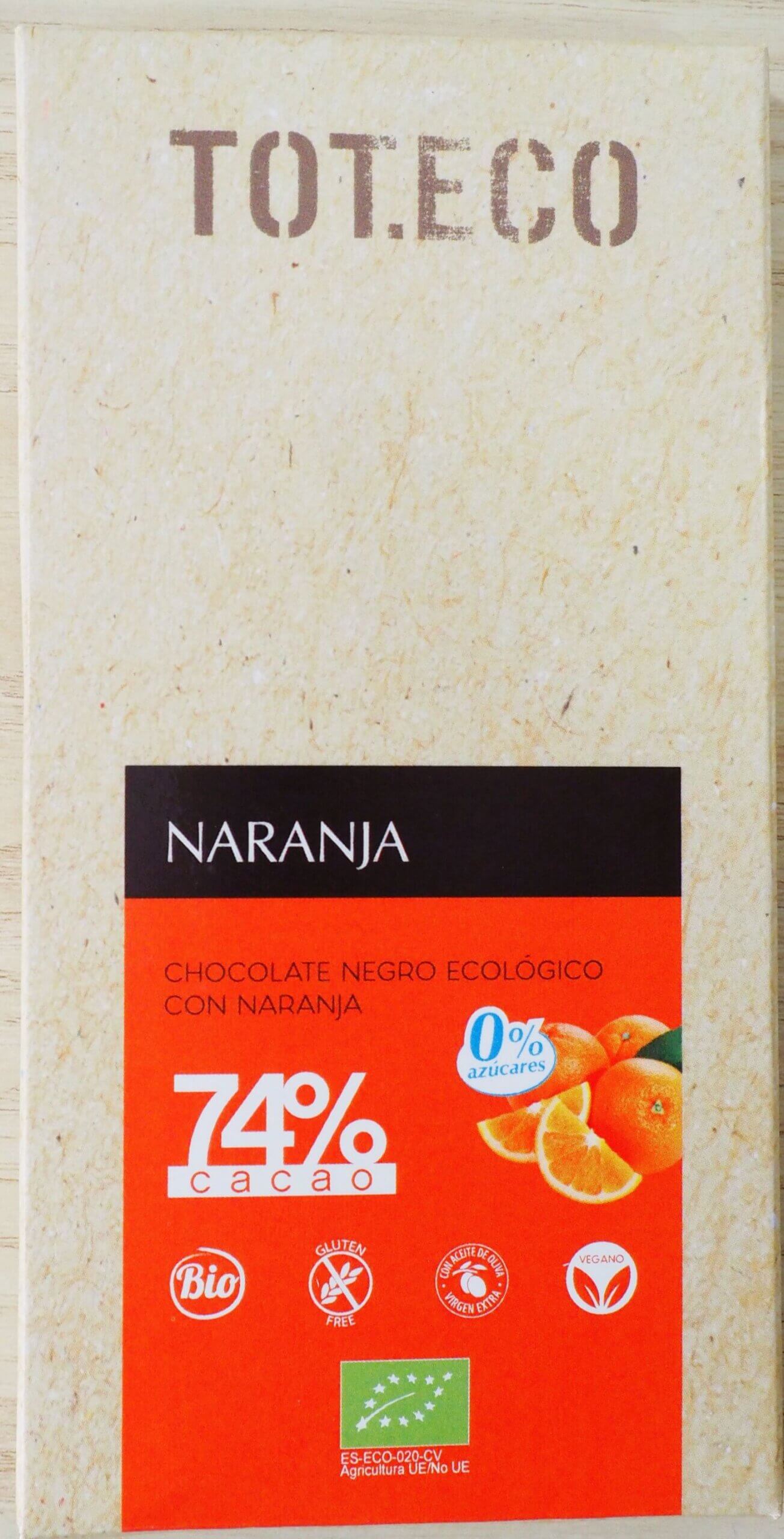 Naranja sin azúcar- Chocolate negro 74% ECO - Imagen 3
